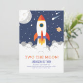 Deux la lune Rocket Ship Anniversaire Invitation (Debout devant)