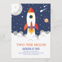 Deux la lune Rocket Ship Anniversaire Invitation