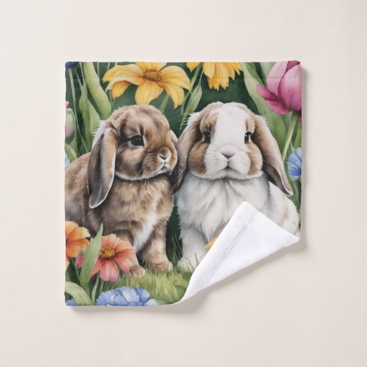 Deux lapins de lapin de lapin de petite lop (Gant de toilette)