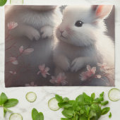 Deux lapins mignons avec sakura Serviettes de cuis (Plié)