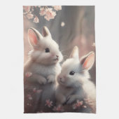 Deux lapins mignons avec sakura Serviettes de cuis (Vertical)