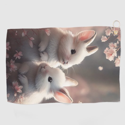 Deux lapins mignons avec serviette de golf sakura (Horizontal)