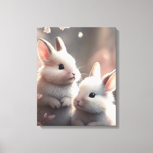 Deux lapins mignons et sakura toile étirée Imprime (Recto)