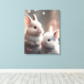 Deux lapins mignons et sakura toile étirée Imprime (Insitu (Plancher de Bois))