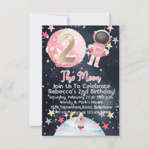 Deux l'espace Lune Anniversaire Invitation Girl Ki