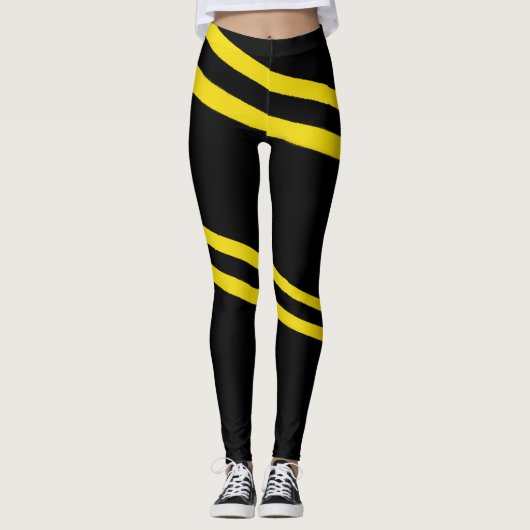 Deux lignes jaunes dessinées Leggings (Devant)
