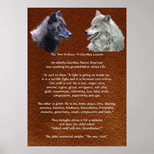 Deux loups Cherokee Leçon Poster de la faune (Devant)