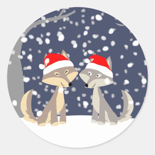 Deux loups en hiver Sticker de Noël (Devant)
