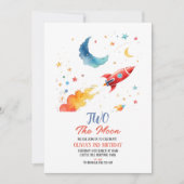 Deux Lune 2e Invitation Anniversaire Rocket & Star (Devant)