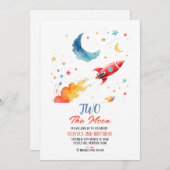 Deux Lune 2e Invitation Anniversaire Rocket & Star (Devant / Derrière)