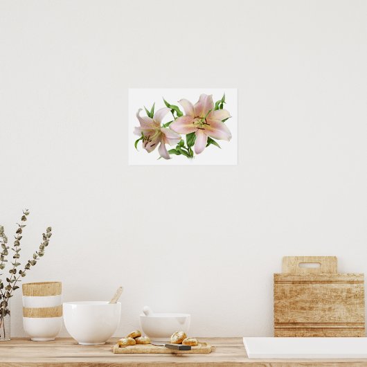Deux Lys roses Impression d'art original (Cuisine)
