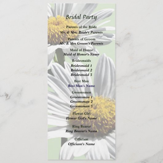 Deux marguerites à Sunshine Wedding Programme (Dos)