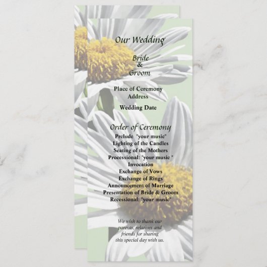 Deux marguerites à Sunshine Wedding Programme (Devant / Derrière)