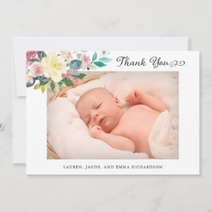 Deux Mercis floral de faire-part de naissance de