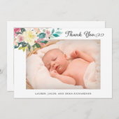 Deux Mercis floral de faire-part de naissance de (Devant / Derrière)