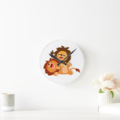 Deux mignonnes Cartoon Lions Horloge Mur (Maison)