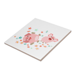 Deux mignons cochons en carreaux de printemps
