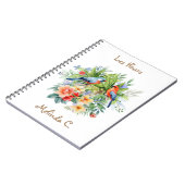Deux mignons oiseaux avec Carnet de fleurs tropica (Côté gauche)