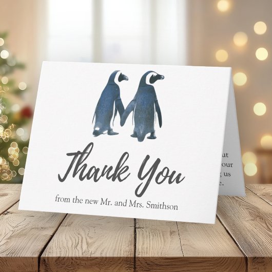 Deux mignons pingouins | Merci Mariage romantique