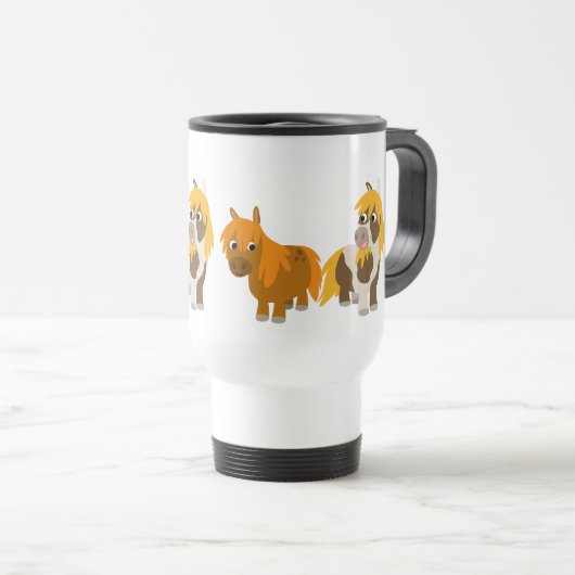 Deux mignons poneys en caricature Commuter Mug (Devant droit)