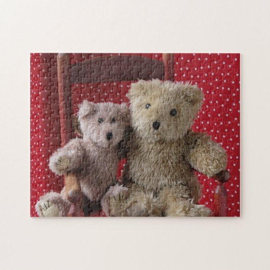 deux nounours dans un puzzle de chaise rouge (Horizontal)