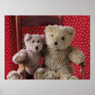 deux nounours dans une affiche rouge