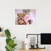 deux nounours tenant une affiche rose (Bureau à domicile)