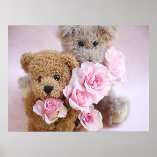 deux nounours tenant une affiche rose (Devant)
