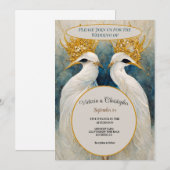 Deux oiseaux amoureux d'or invitation (Devant / Derrière)