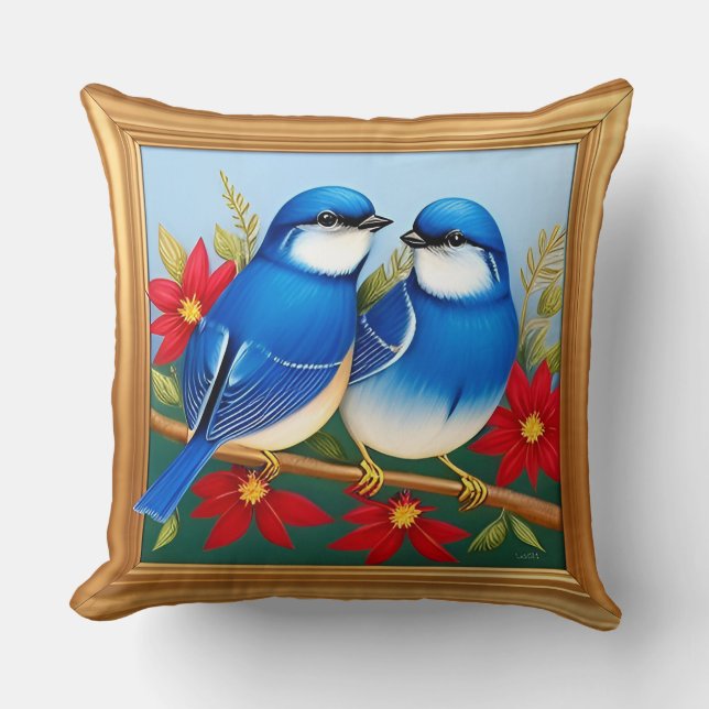 Deux oiseaux bleus Coussin de décoration naturelle (Recto)
