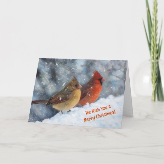Deux Oiseaux Cardinaux Couple Carte de Noël mignon (Devant)