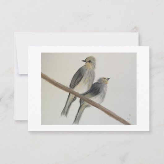 Deux oiseaux gris jaune Carte de remerciement plat (Devant)