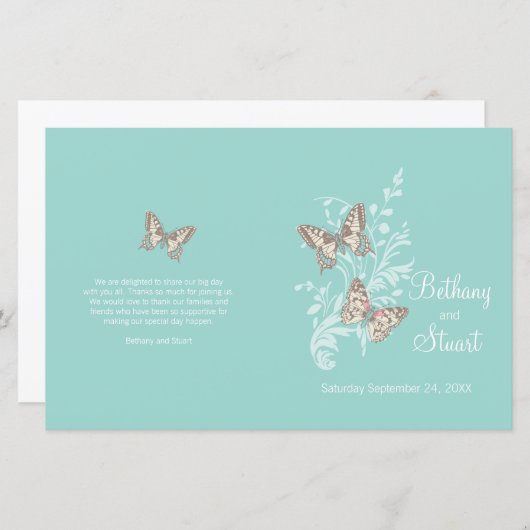 Deux papillons aqua turquoise graphique programme (Devant / Derrière)