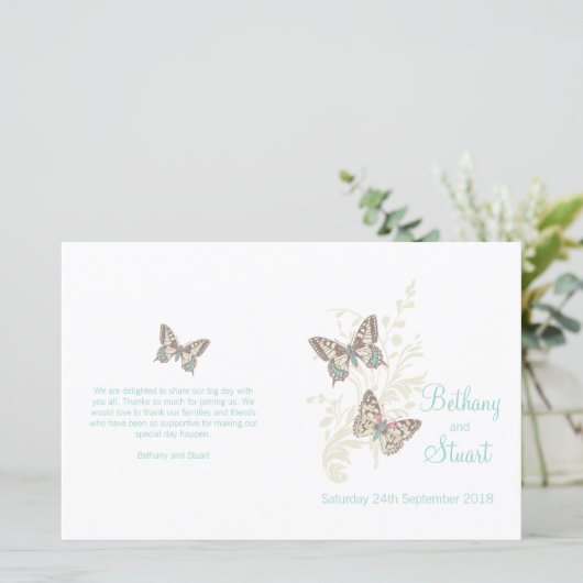 Deux papillons Programme de mariage graphique turq (Debout devant)