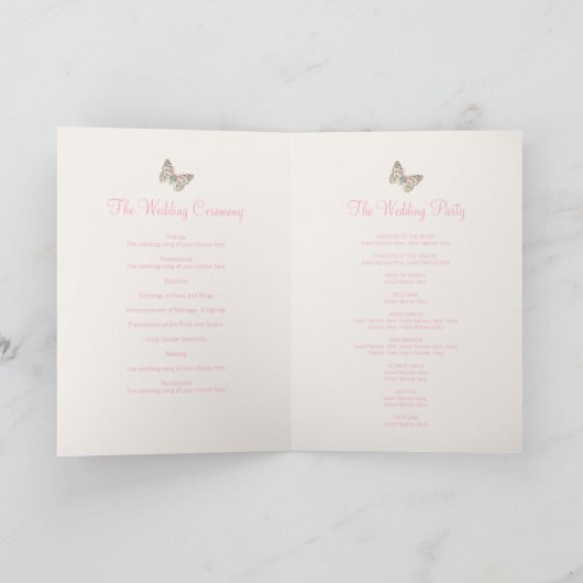 Deux papillons programmes de mariage blanc rose (Intérieur)