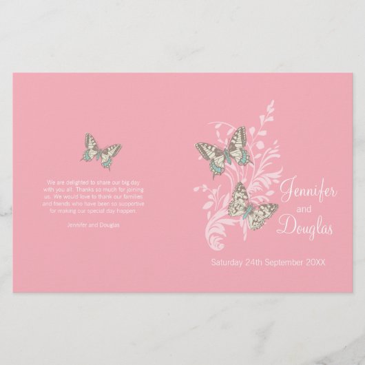 Deux papillons rose graphique programme de mariage (Devant)