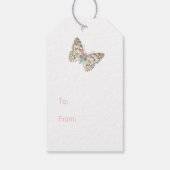 Deux papillons tirant rose merci étiquette cadeau (Dos)