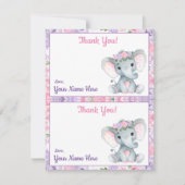 Deux par page Merci Cartes Elephant violet rose (Devant)