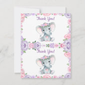 Deux par page Merci Cartes Elephant violet rose (Dos)