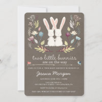 Deux Petits Bunnies Twin Baby shower Invitation