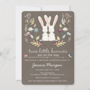 Deux Petits Bunnies Twin Baby shower Invitation