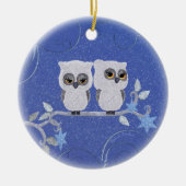 Deux petits hibou blancs ornement céramique (Devant)
