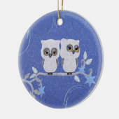 Deux petits hibou blancs ornement céramique (Gauche)