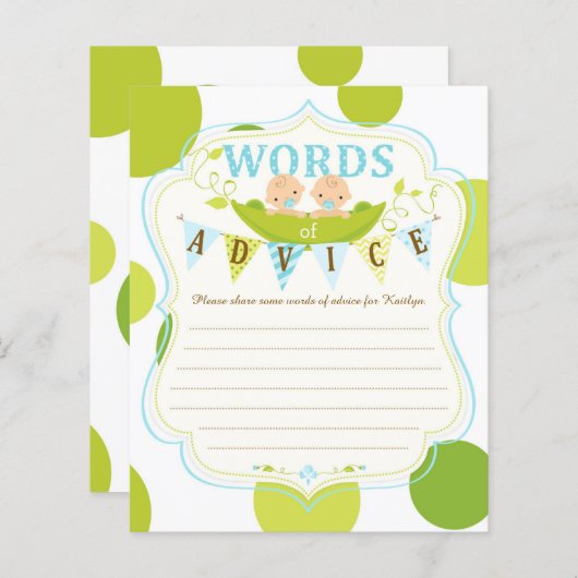 Deux petits pois dans un Pod Twin Boys carte conse (Devant / Derrière)