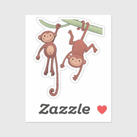 Deux petits singes autocollant (Feuille)