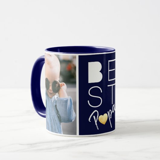 Deux photo Navy Blue Best Papa Mug (Devant gauche)