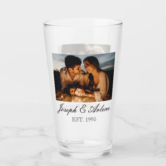 Deux photos, noms, date et texte | Verre à pinte 1 (Devant)