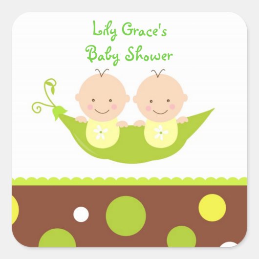 Deux Pois Dans Un Baby shower Pod Stickers Merci (Devant)