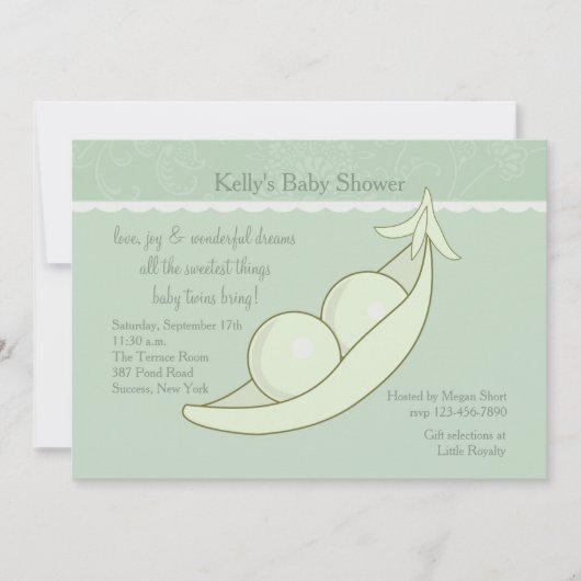 Deux pois dans une invitation de baby shower de (Devant)