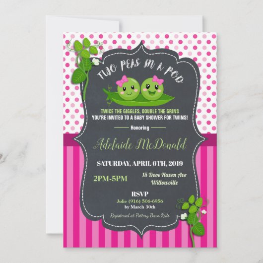 Deux pois dans une invitation de baby shower de (Devant)